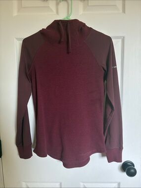 Columbia Burgundy Waffle-Knit Hooded Crewneck Sweater